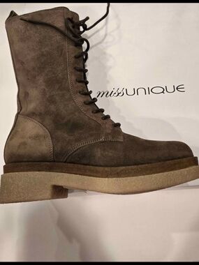 Taupe Suede Lace-Up Combat Bootie